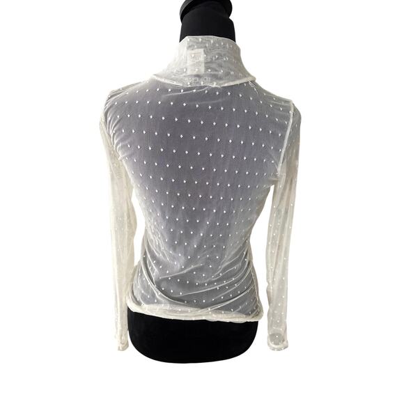 Top Chic Sheer White Mesh Polka Dot Mock Neck Y2K Top - Picture 3 of 3